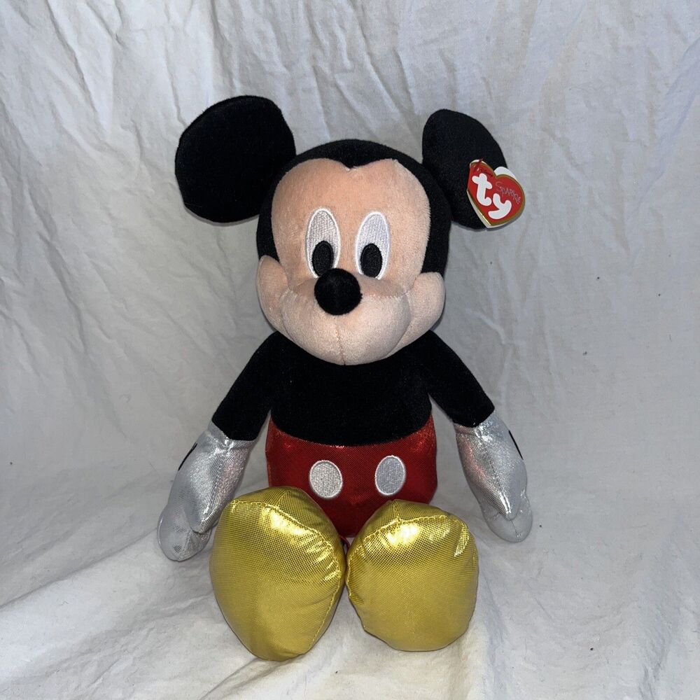 TY Disney Sparkle Beanie Buddy Mickey Mouse 13” Stuffed Plush NWT